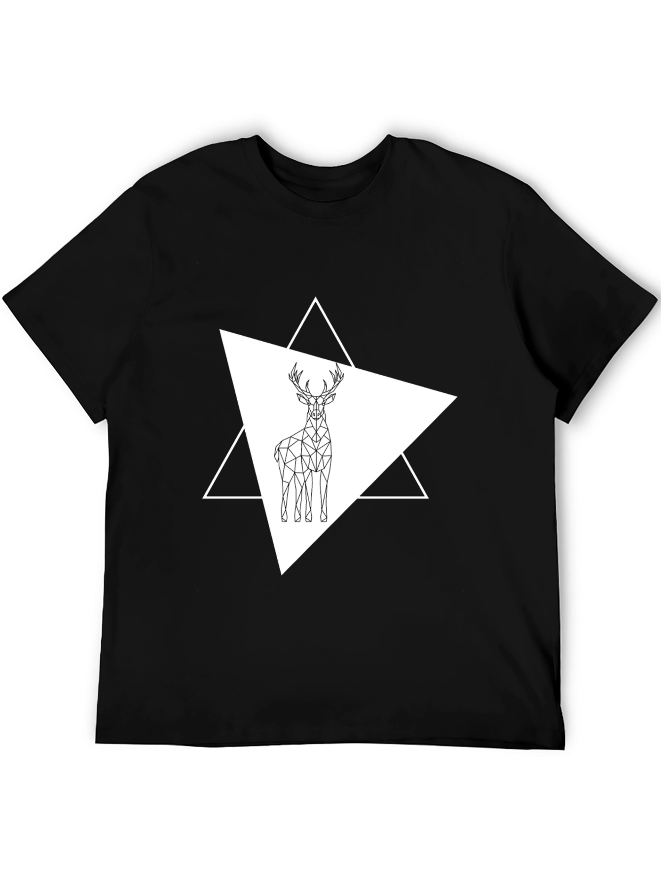 Black Geometric Deer Graphic Tee - Stylish Black T-Shirt view 5