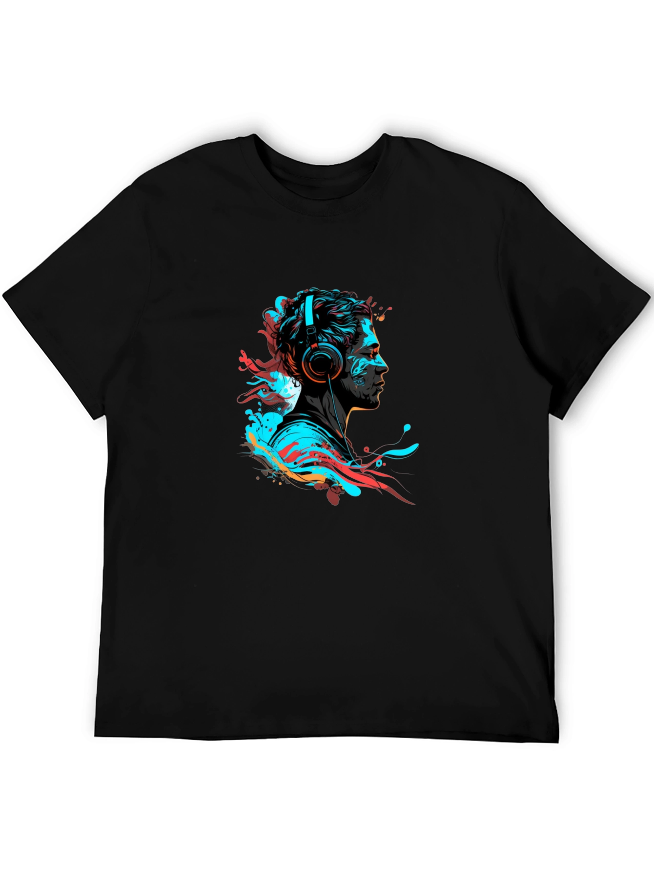 Black Abstract Headphone Graphic Tee - Black view 5