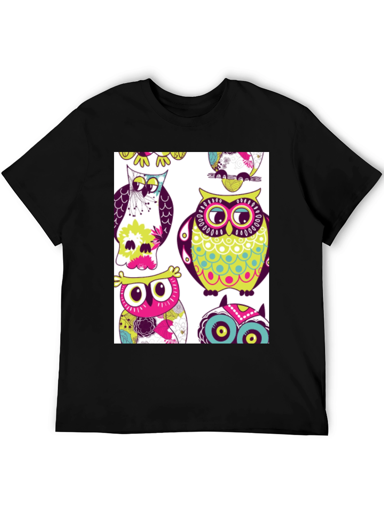 Black Owl Pattern Graphic Print Crew Neck Tee view 5