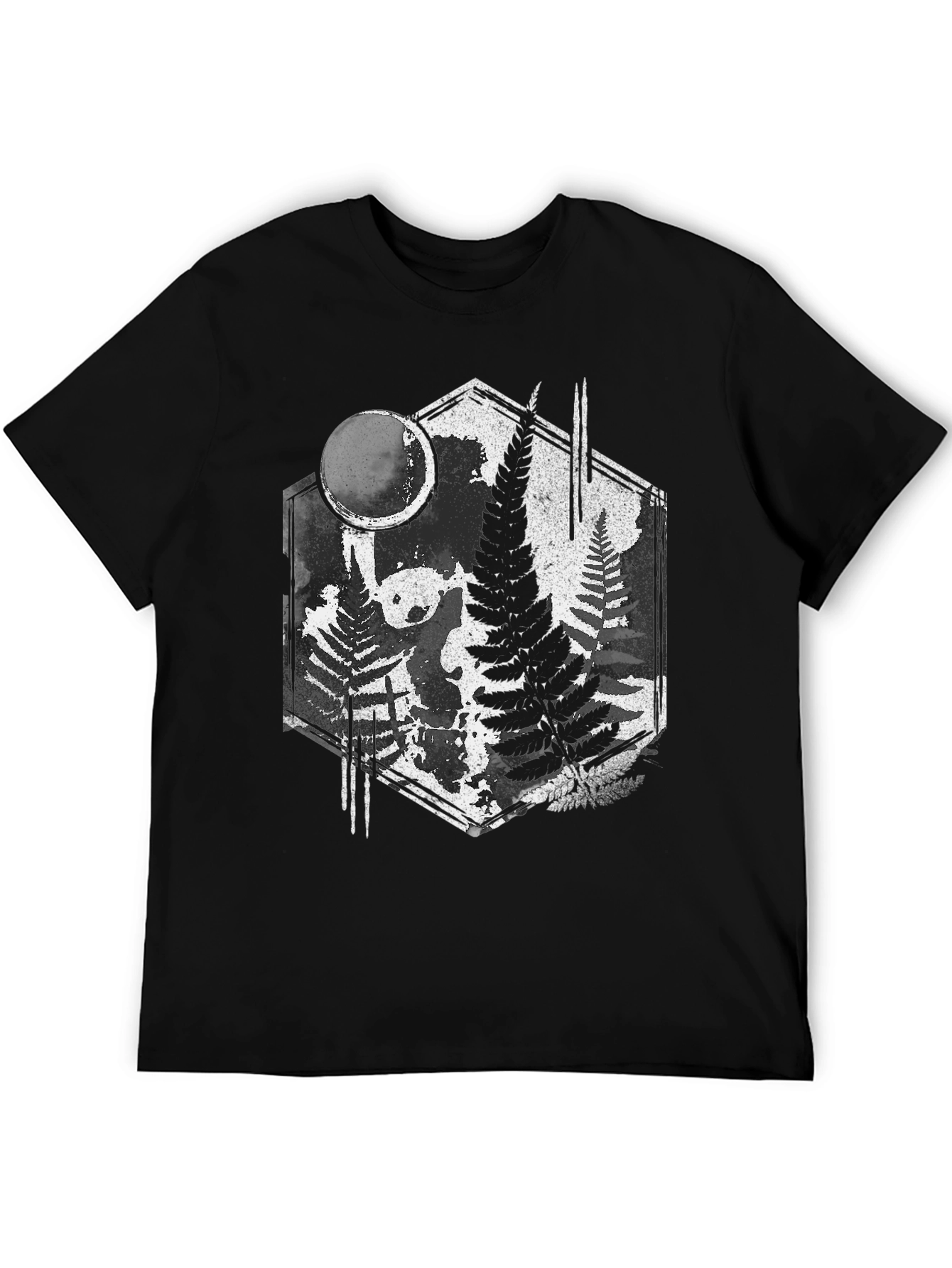 Black Fern Forest Panda Black T-Shirt - Nature Inspired Graphic Tee view 5