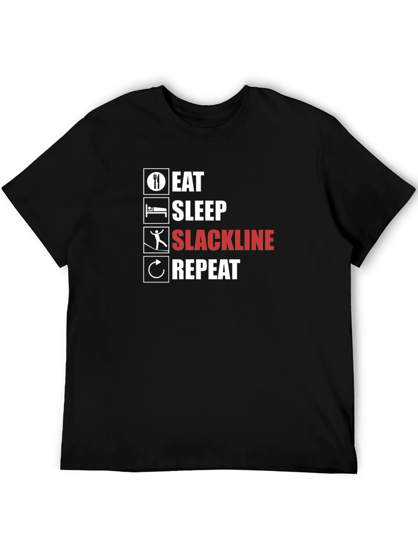 Black Eat Sleep Slackline Repeat Black T-Shirt view 5
