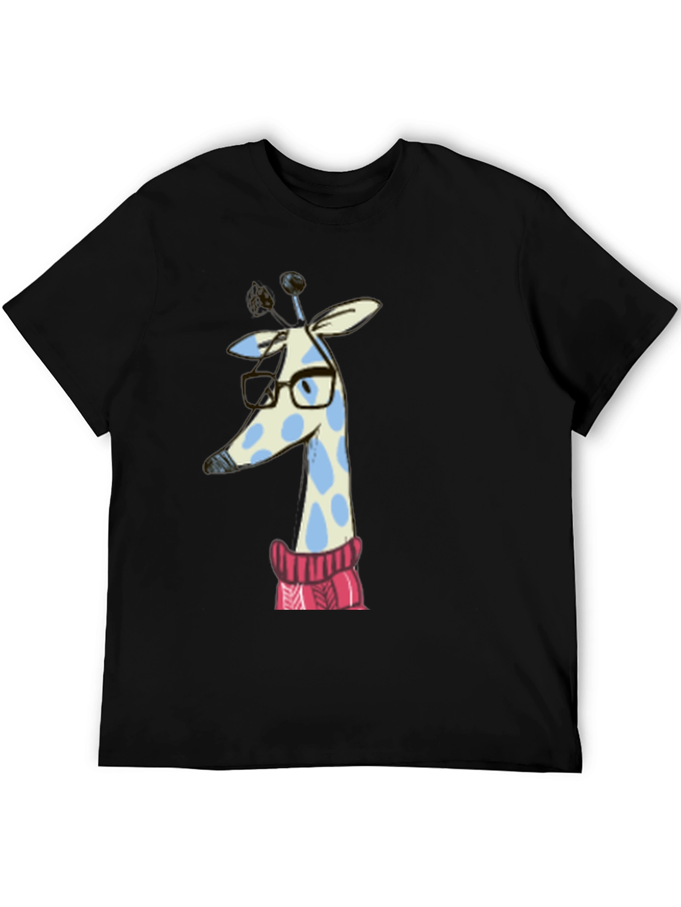Black Giraffe in Sweater Graphic Tee - Unisex Black T-Shirt view 5