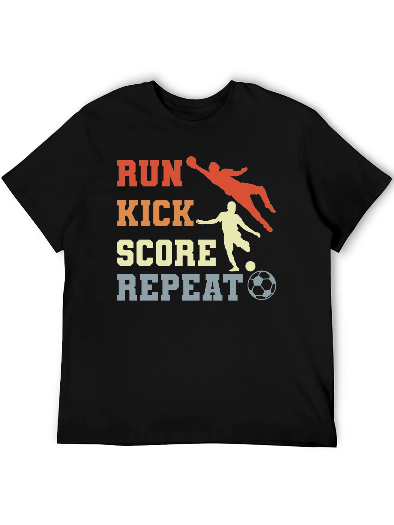 Black Run Kick Score Repeat Soccer T-Shirt view 5