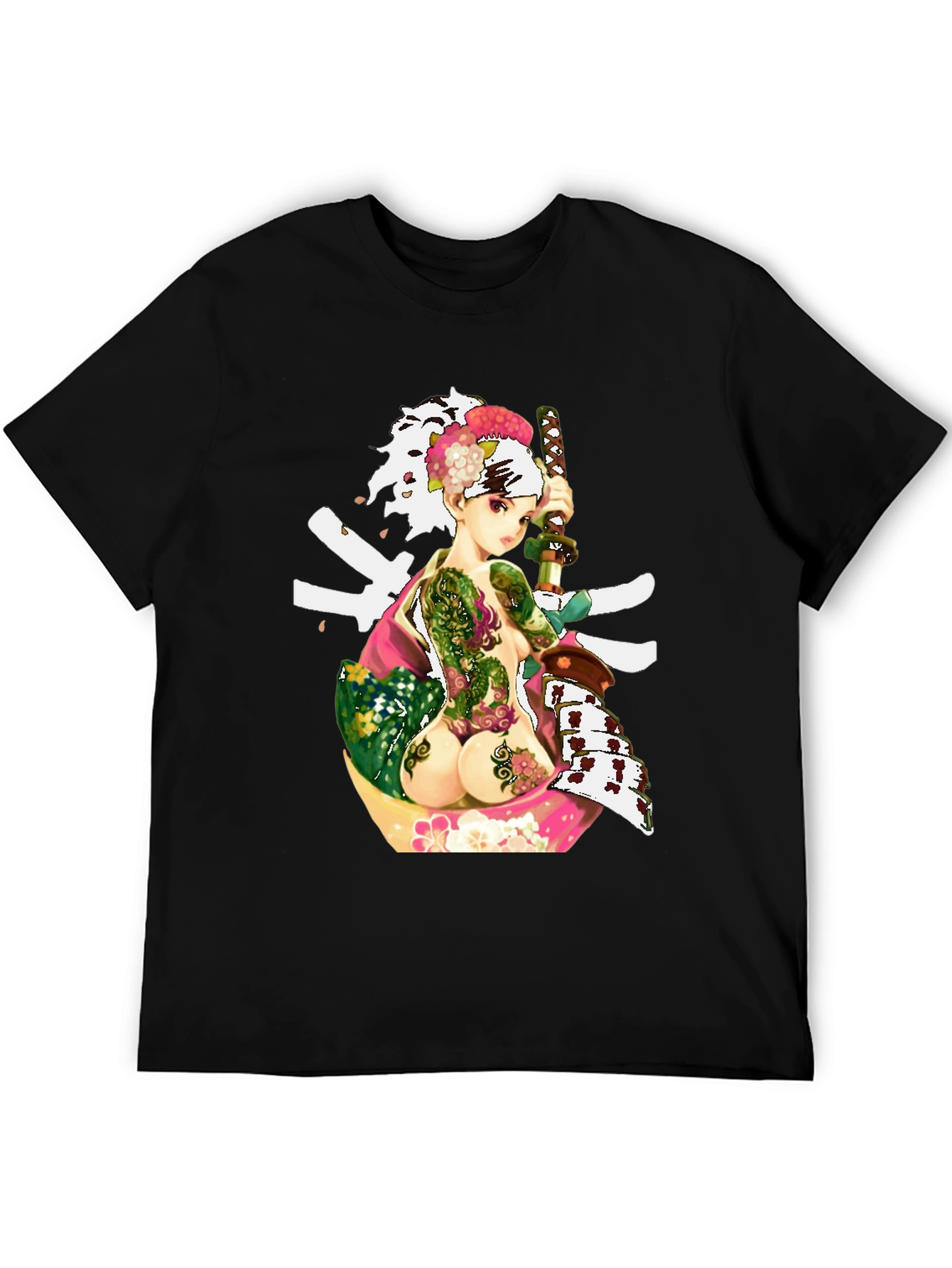 Black Samurai Girl Tattoo T-Shirt - Unique Graphic Tee view 5