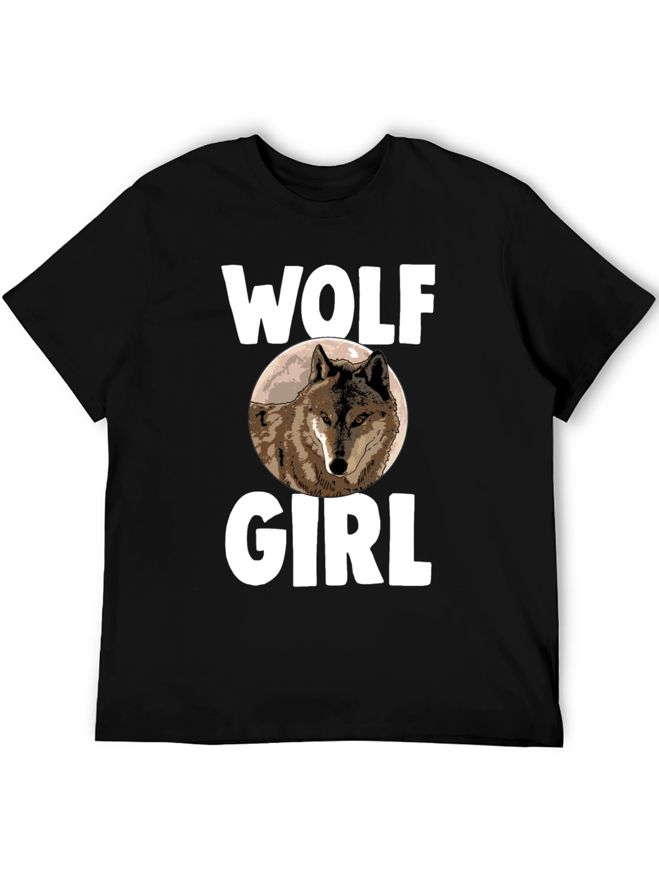 Black Wolf Girl T-Shirt - Novelty Animal Graphic Tee view 5