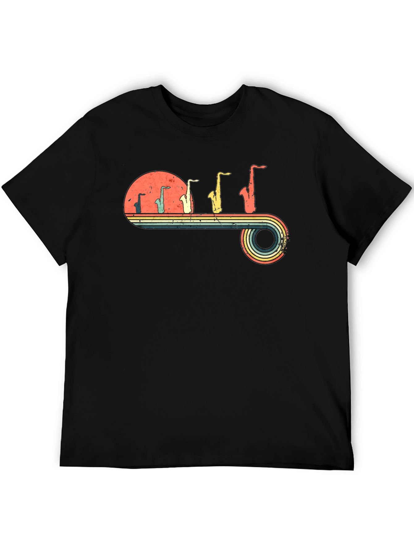 Black Retro Saxophone Evolution Graphic T-Shirt view 5