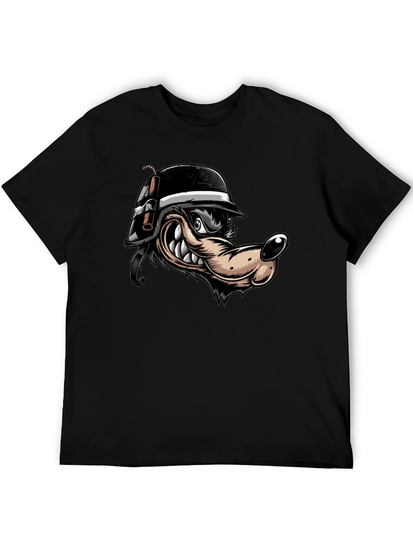 Black Black Wolf Cartoon Graphic T-Shirt view 5