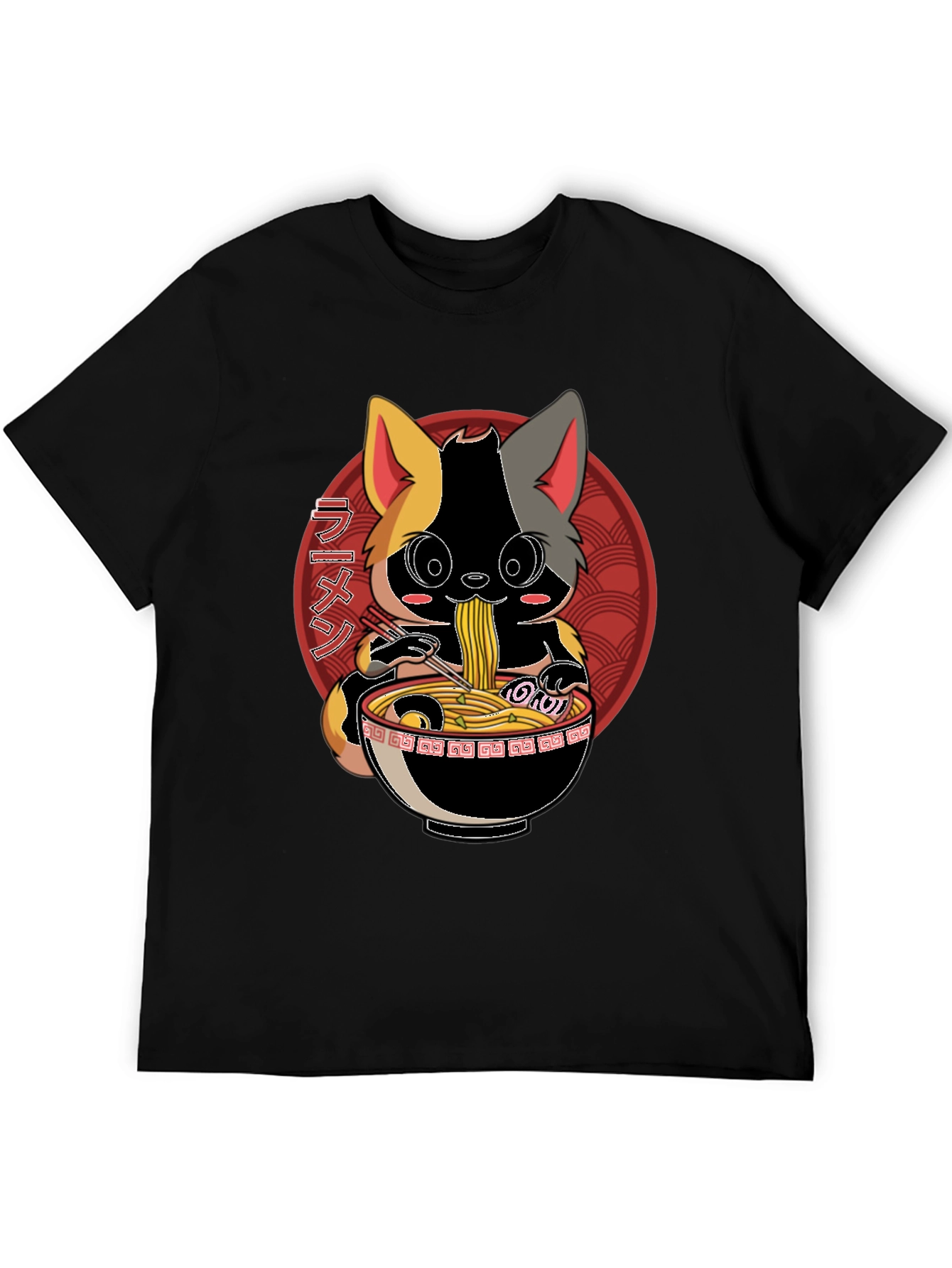 Black Ramen Cat T-Shirt - Anime Style view 5