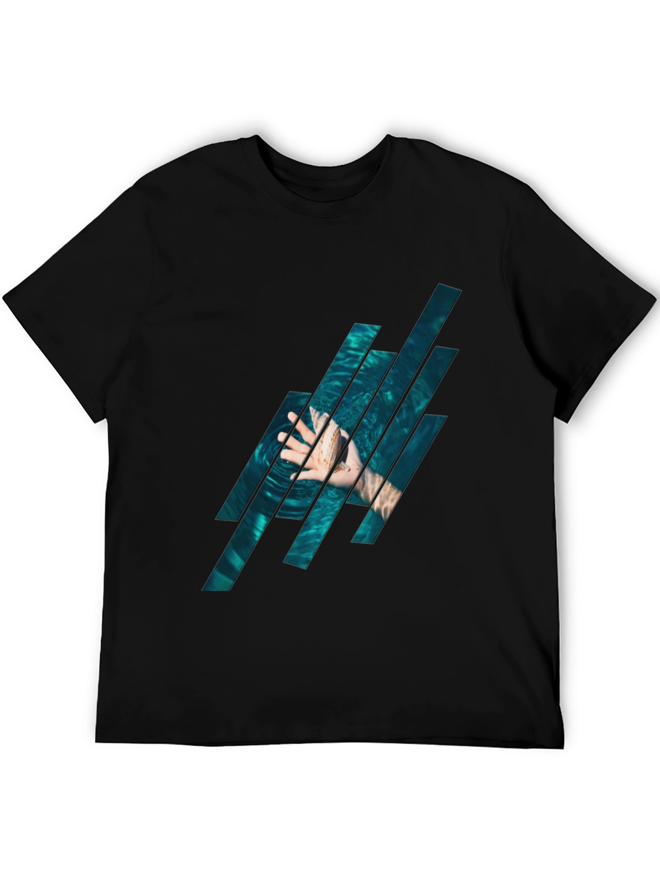 Black Abstract Water Graphic Black T-Shirt view 5