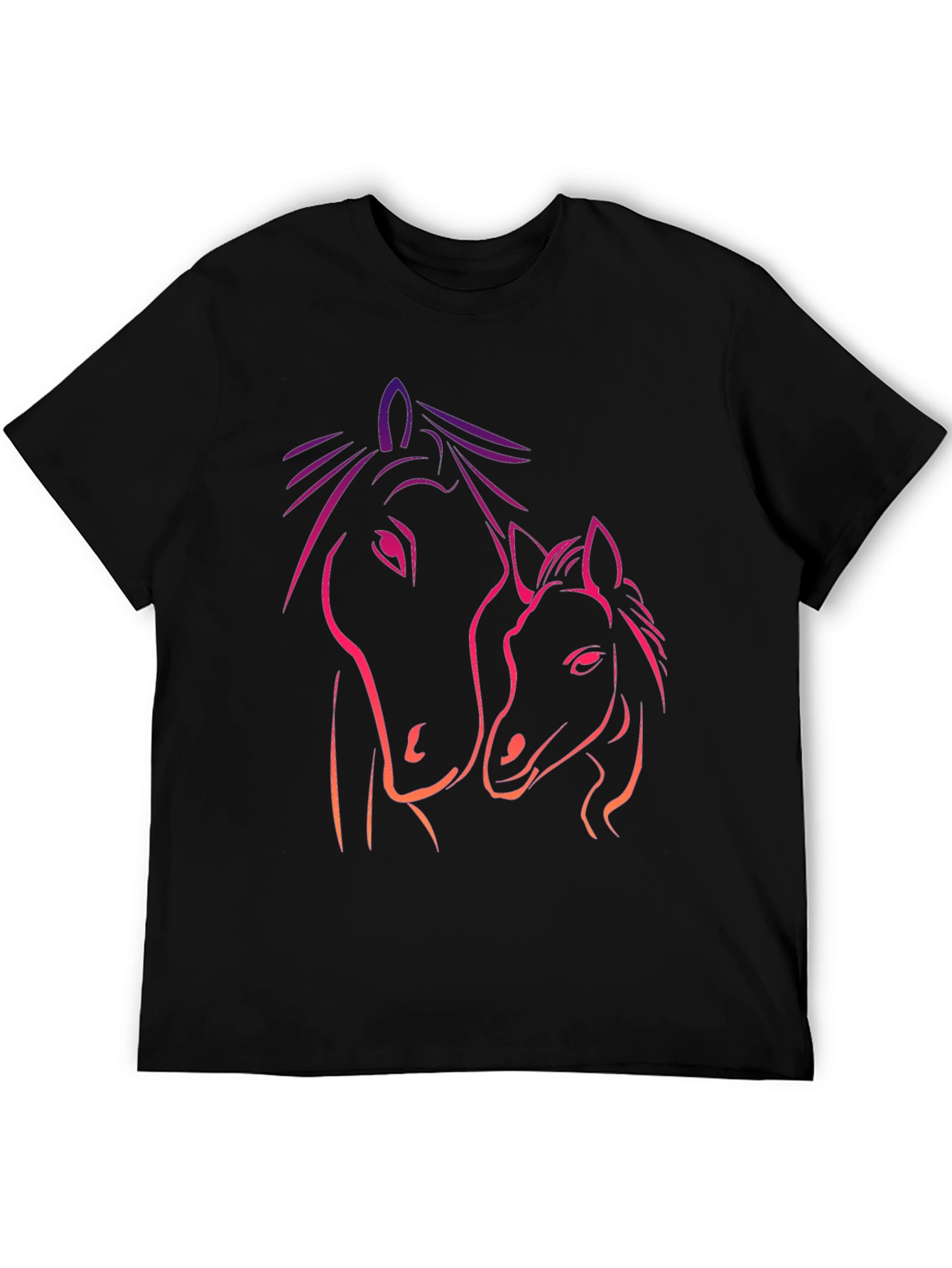 Black Horse Mama & Foal Graphic Tee - Black Cotton T-Shirt view 5