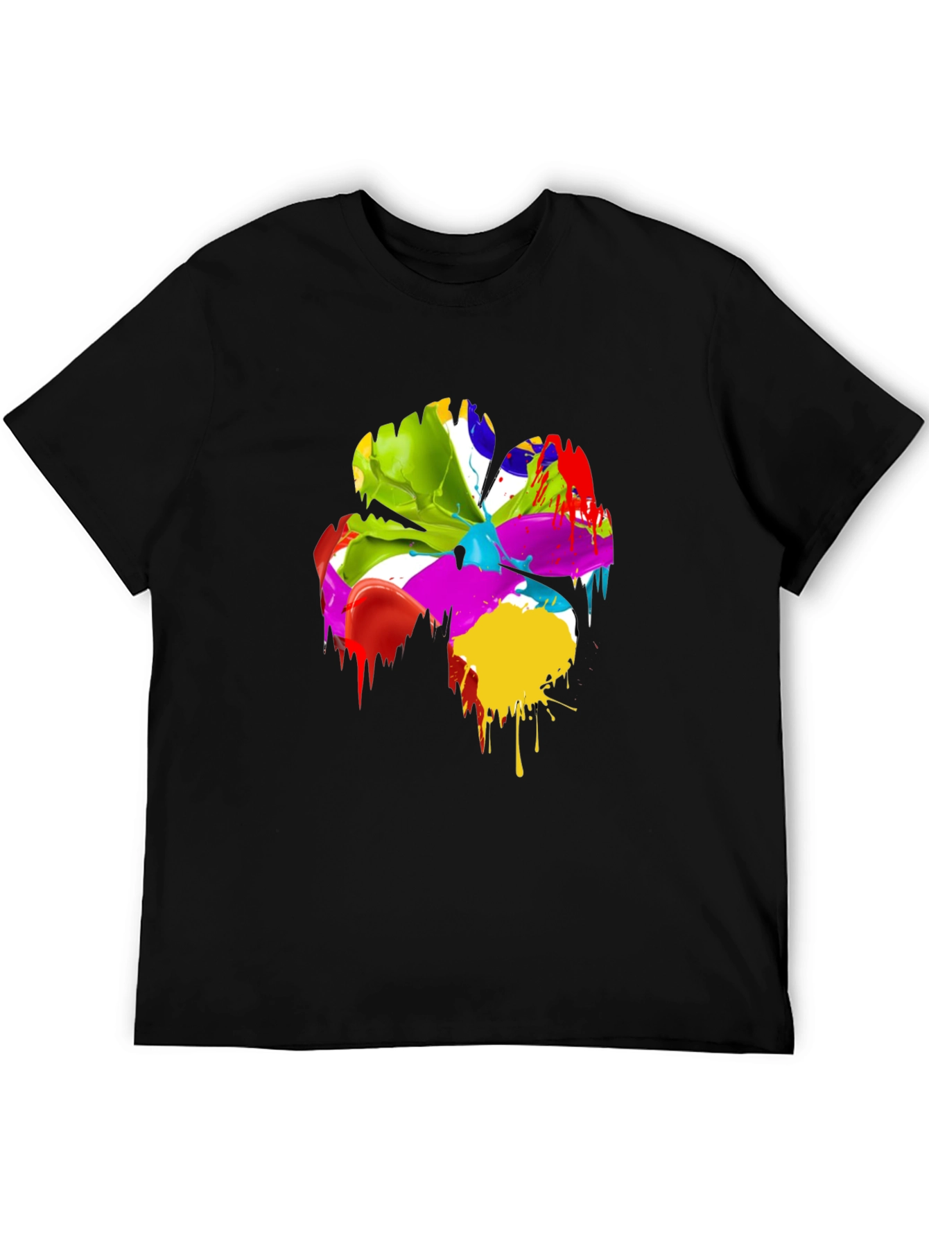 Black Abstract Paint Splatter Clover T-Shirt view 5