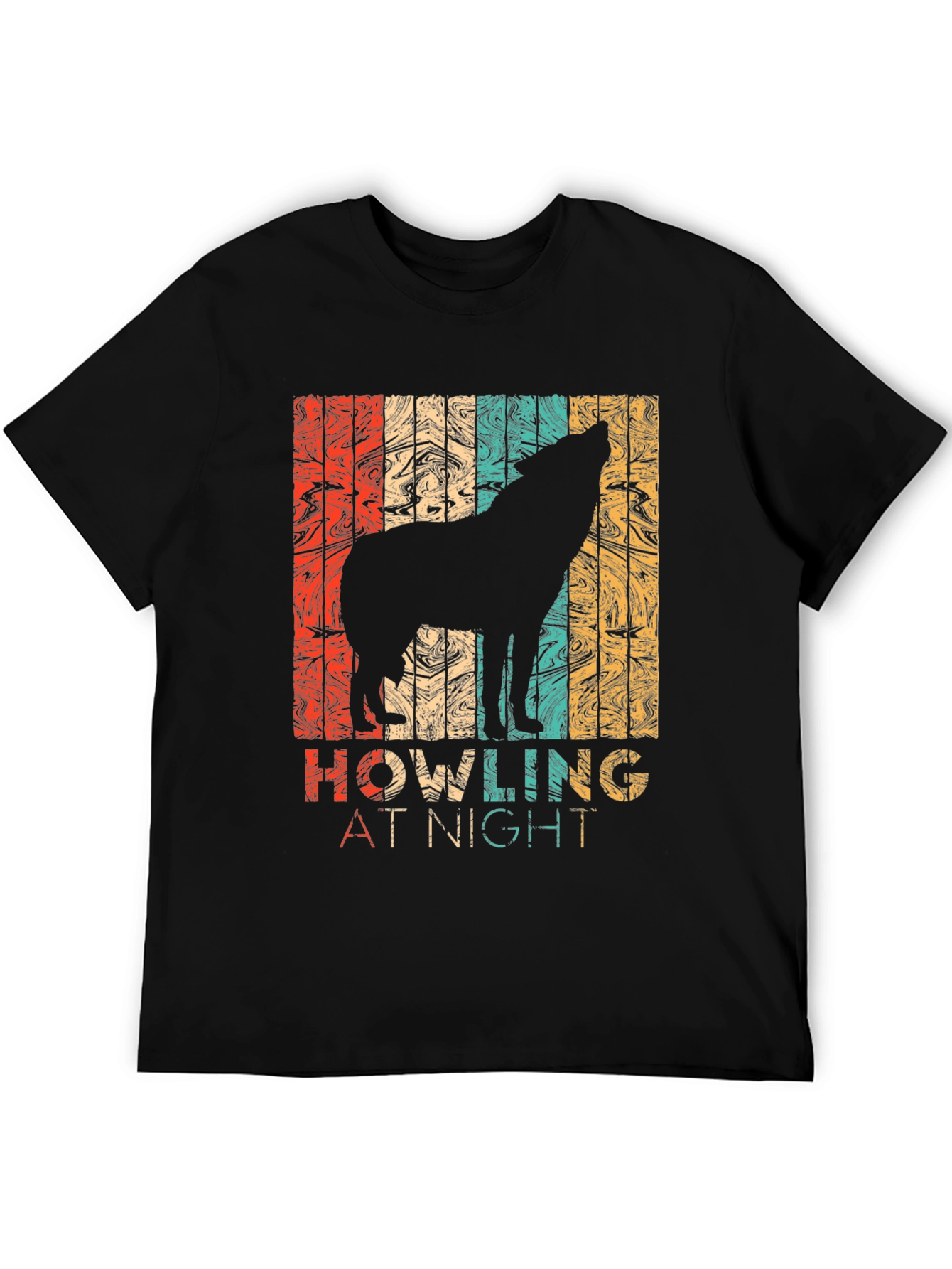 Black Retro Wolf Howling at Night Graphic T-Shirt view 5