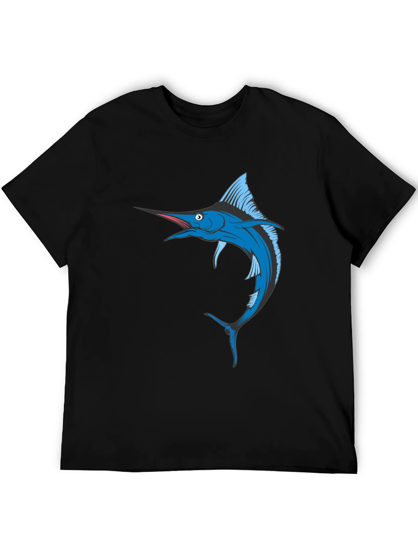 Black Blue Marlin Fish Graphic T-Shirt - Black Cotton Tee view 5