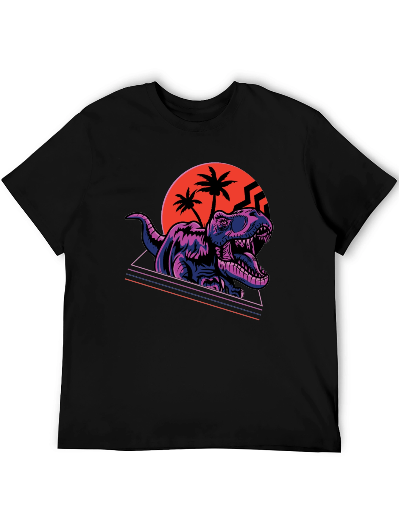 Black Retro Dinosaur T-Shirt - Synthwave Rex Tee view 5
