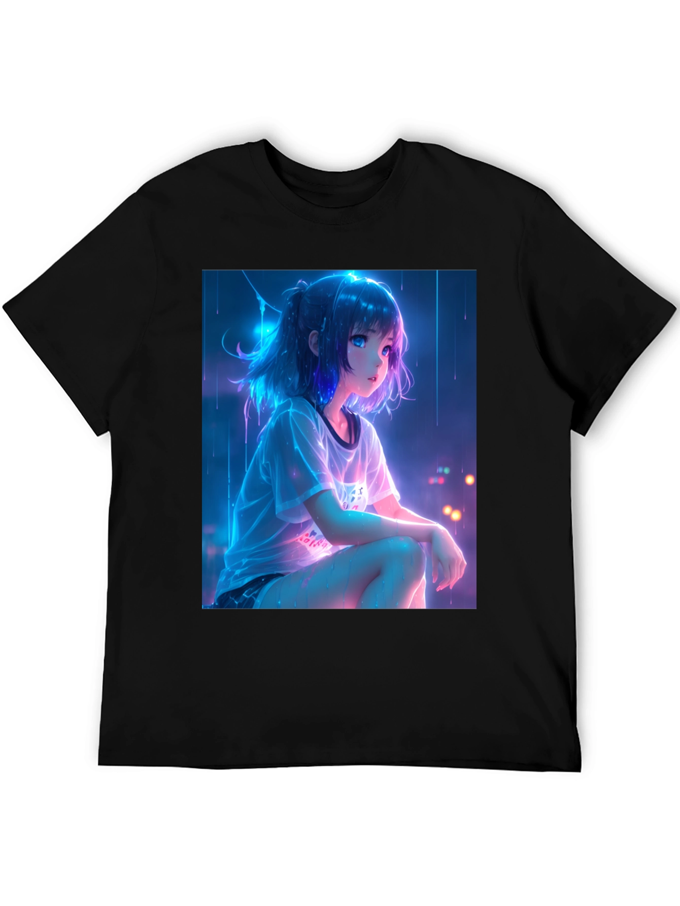 Black Anime Girl Graphic Black T-Shirt view 5