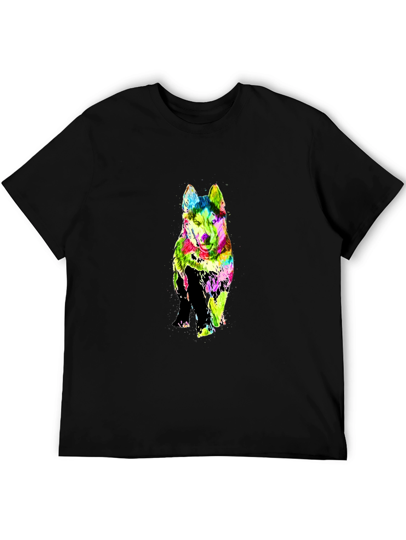 Black Colorful Husky Graphic Print Black T-Shirt view 5