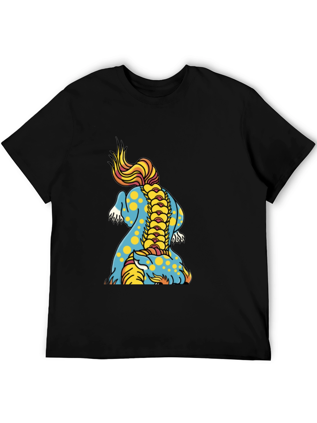 Black Men's Black T-Shirt with Colorful Dragon Design view 5