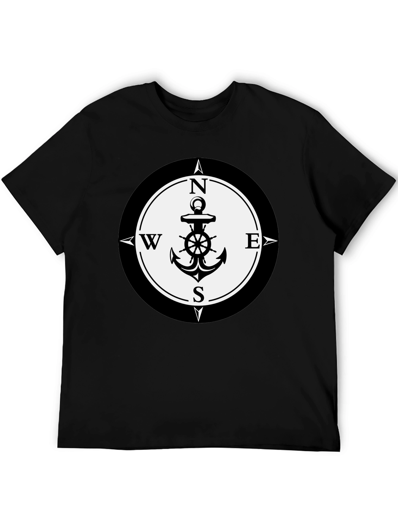 Black Nautical Anchor Compass Rose Graphic Tee - Black view 5