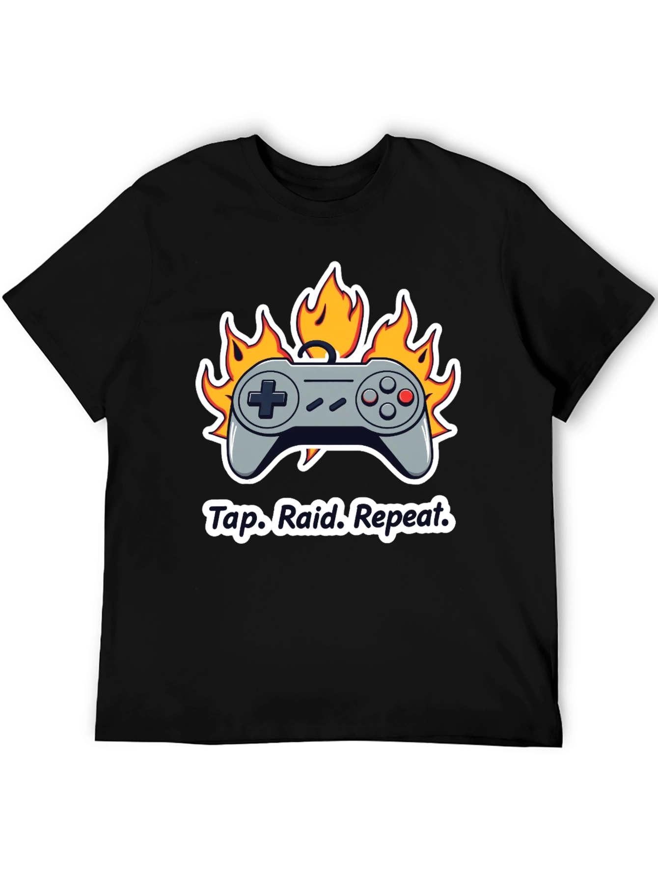 Black Gamer T-Shirt: Tap Raid Repeat - Controller in Flames view 5