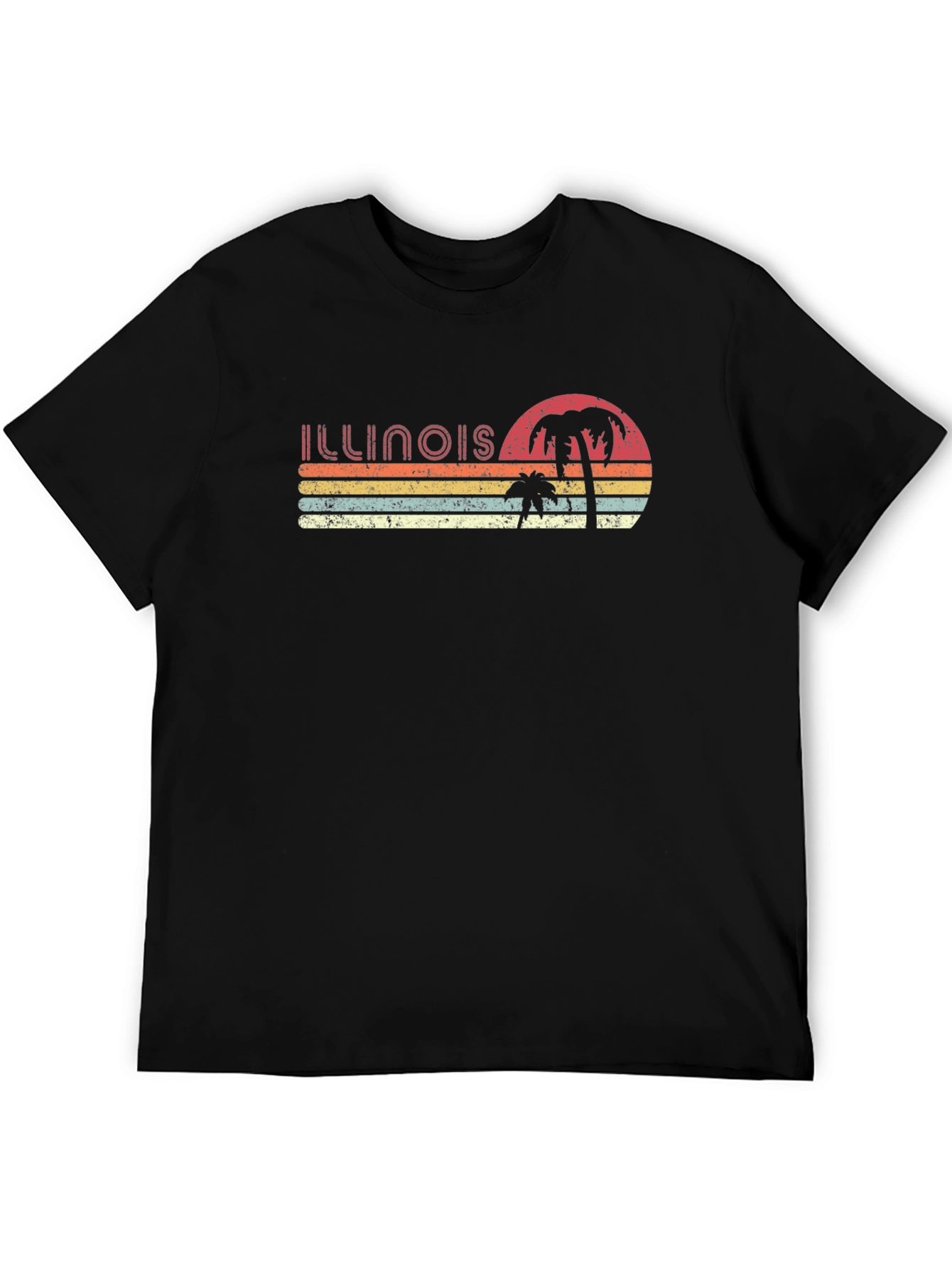 Black Retro Illinois Palm Sunset T-Shirt view 5