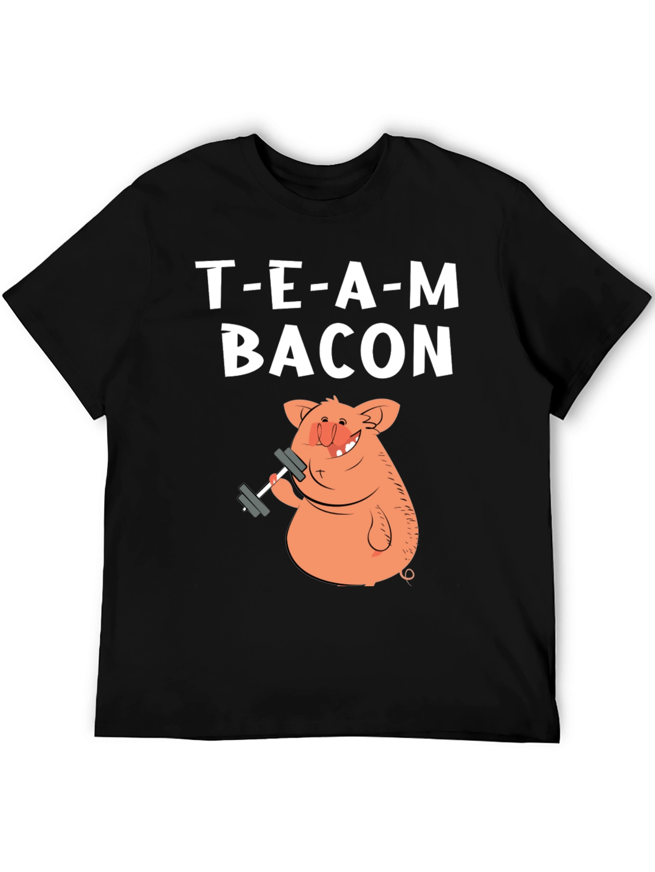 Black Team Bacon Pig Lifting Weights Graphic T-Shirt view 5