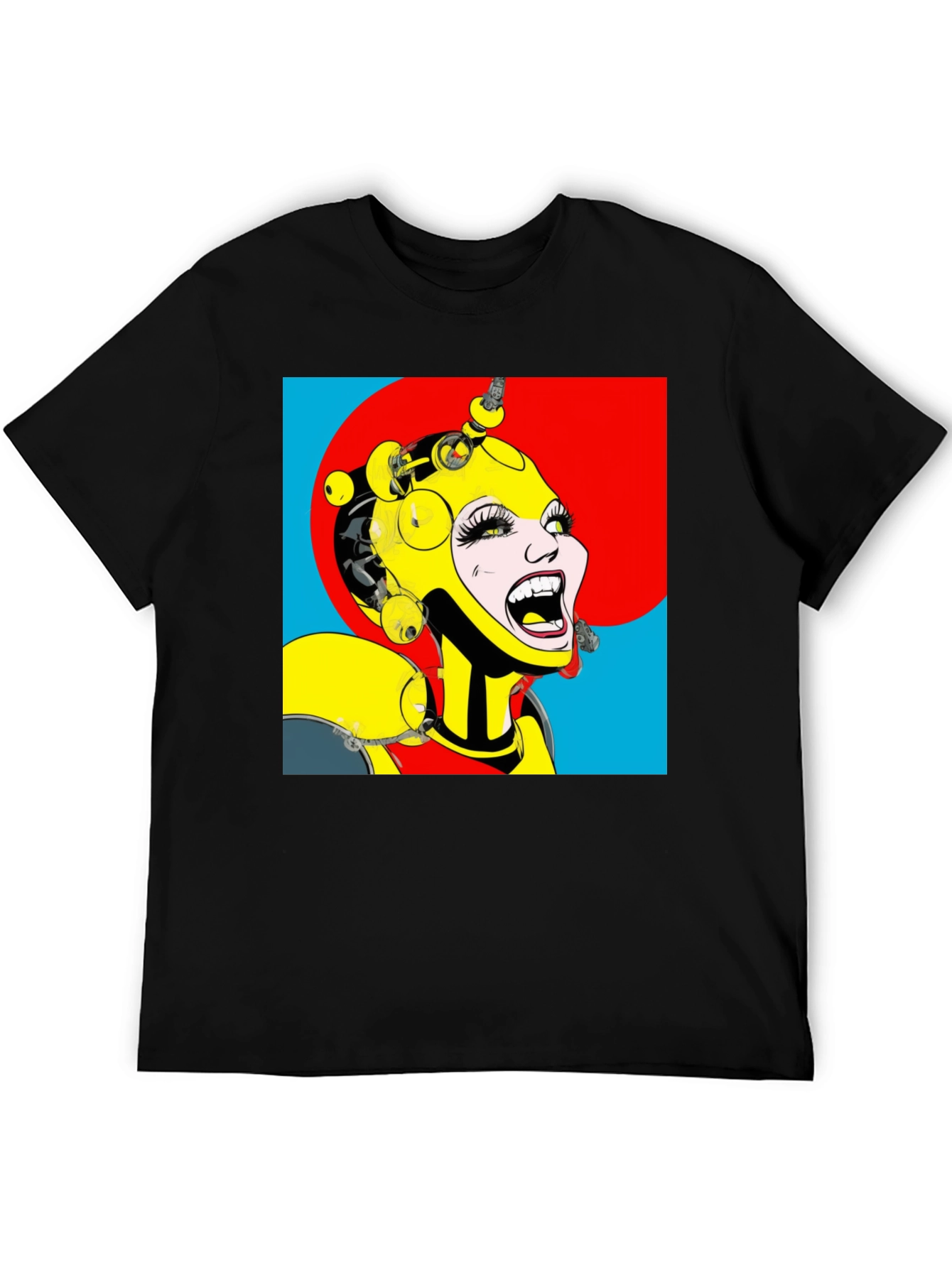 Black Pop Art Robot Woman Graphic T-Shirt view 5