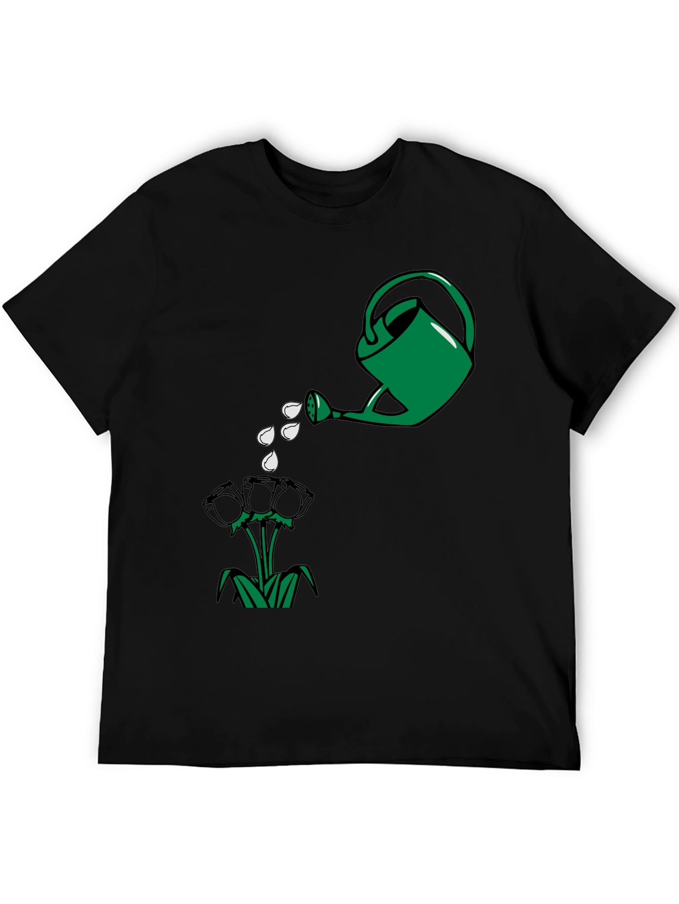 Black Watering Can & Flowers Graphic T-Shirt view 5
