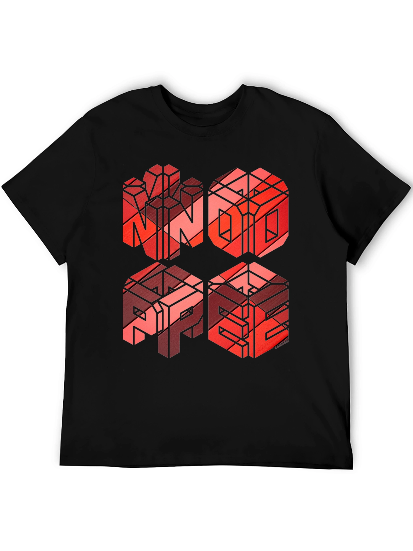 Black Geometric Word Art T-Shirt - NINO, ABPE Design view 5