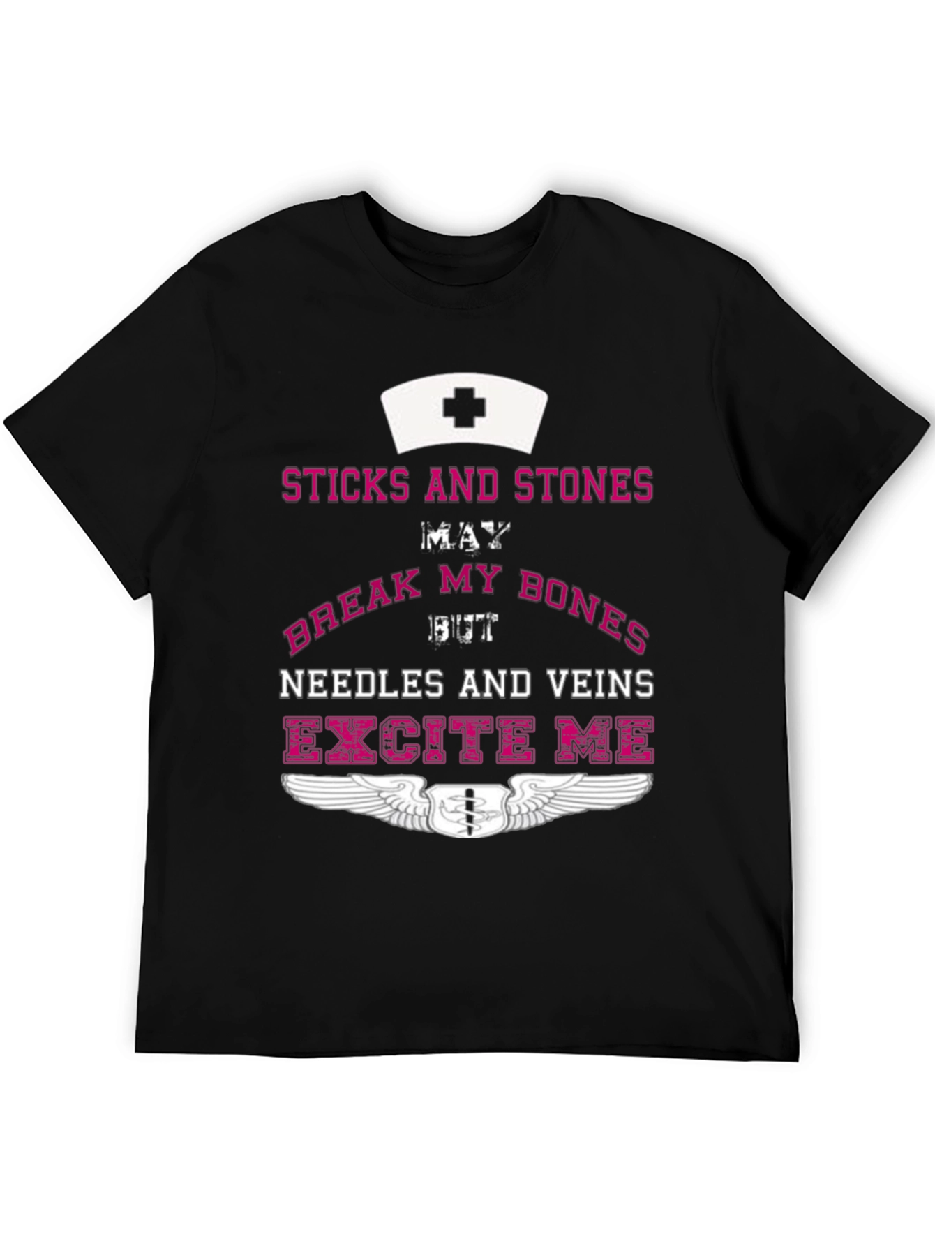 Black Nurse Humor T-Shirt - Sticks & Stones, Needles & Veins view 5