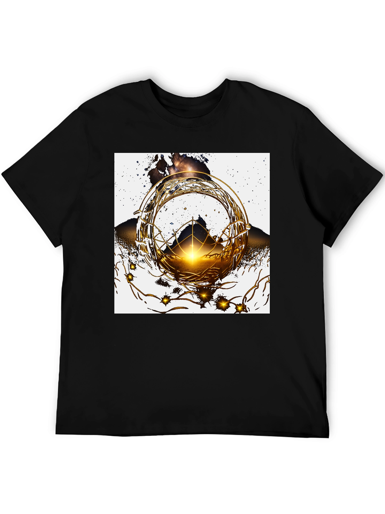 Black Geometric Gold Design Black T-Shirt view 5