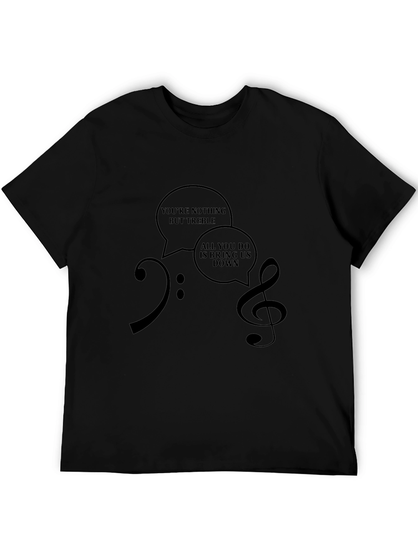 Black Musical Humor T-Shirt: Treble & Bass Clef Design view 5