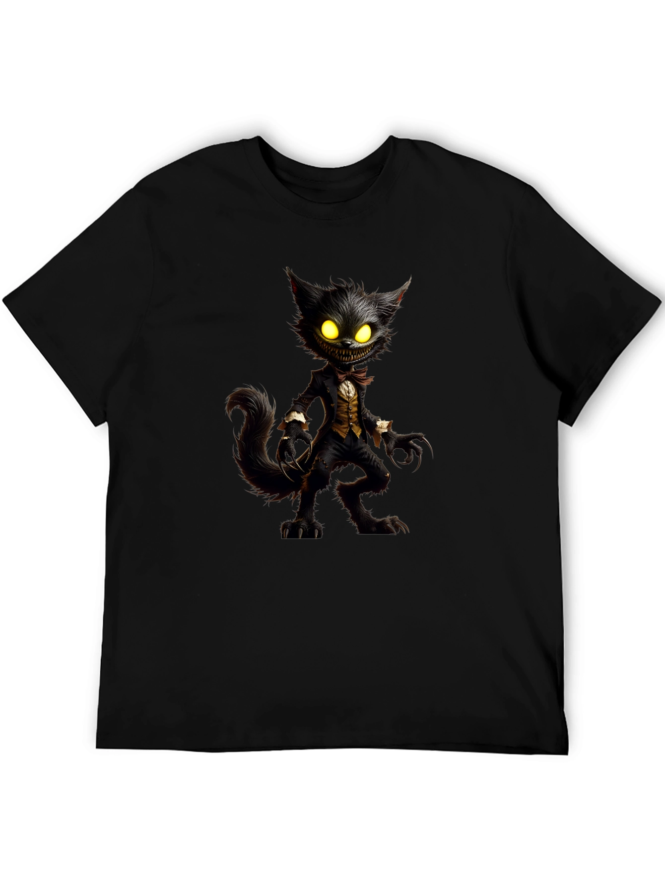 Black Creepy Cat T-Shirt - Unique Graphic Tee view 5