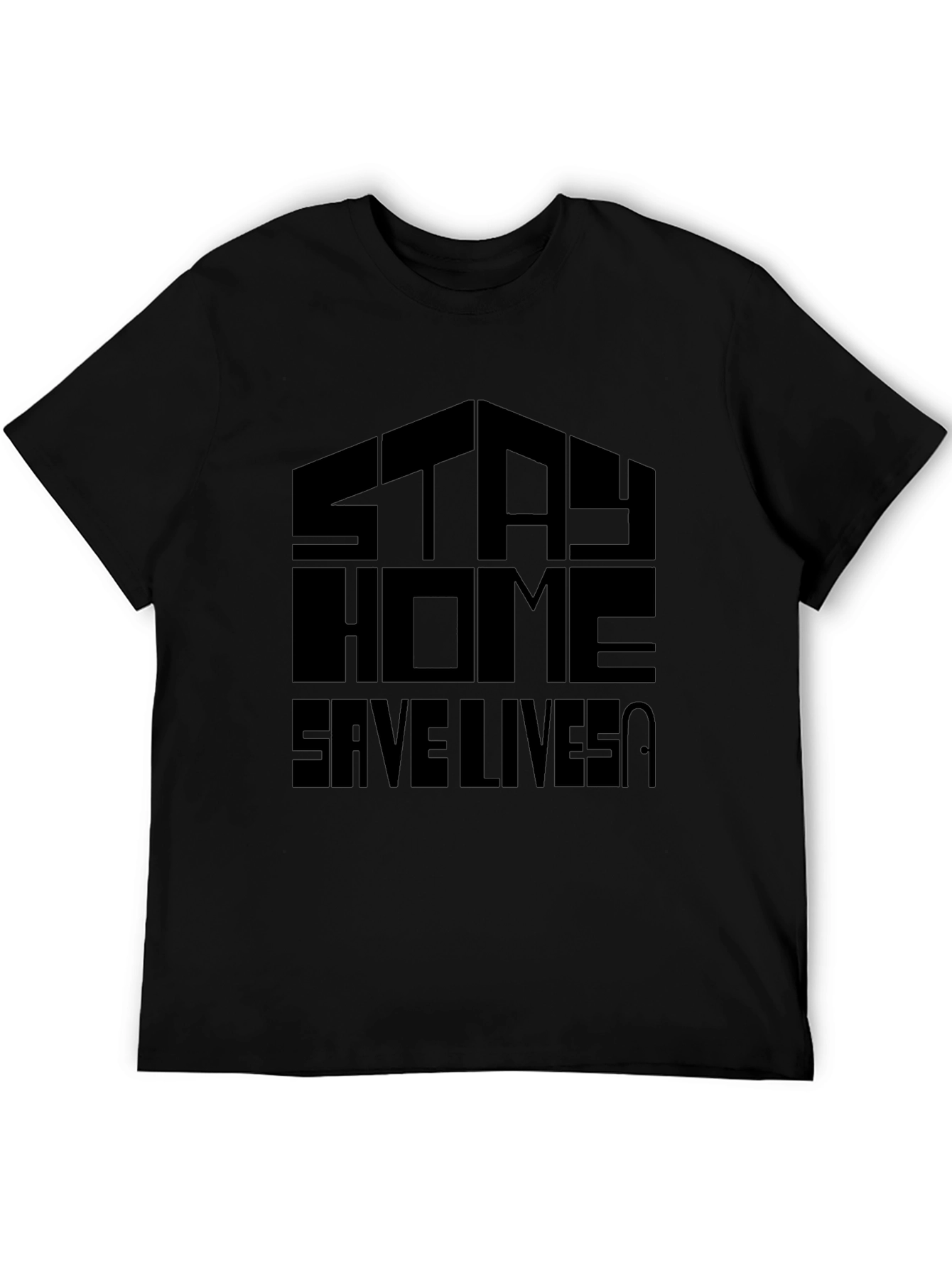 Black Stay Home Save Lives Graphic Tee - Unisex Black T-Shirt view 5