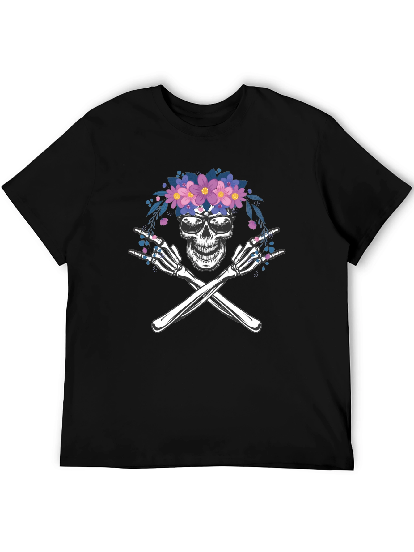 Black Skull & Crossbones Floral T-Shirt view 5