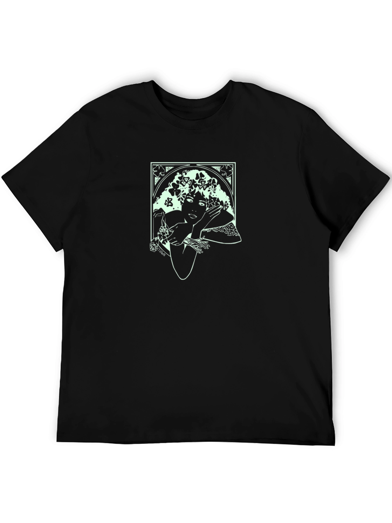 Black Art Nouveau Woman T-Shirt - Elegant Graphic Tee view 5
