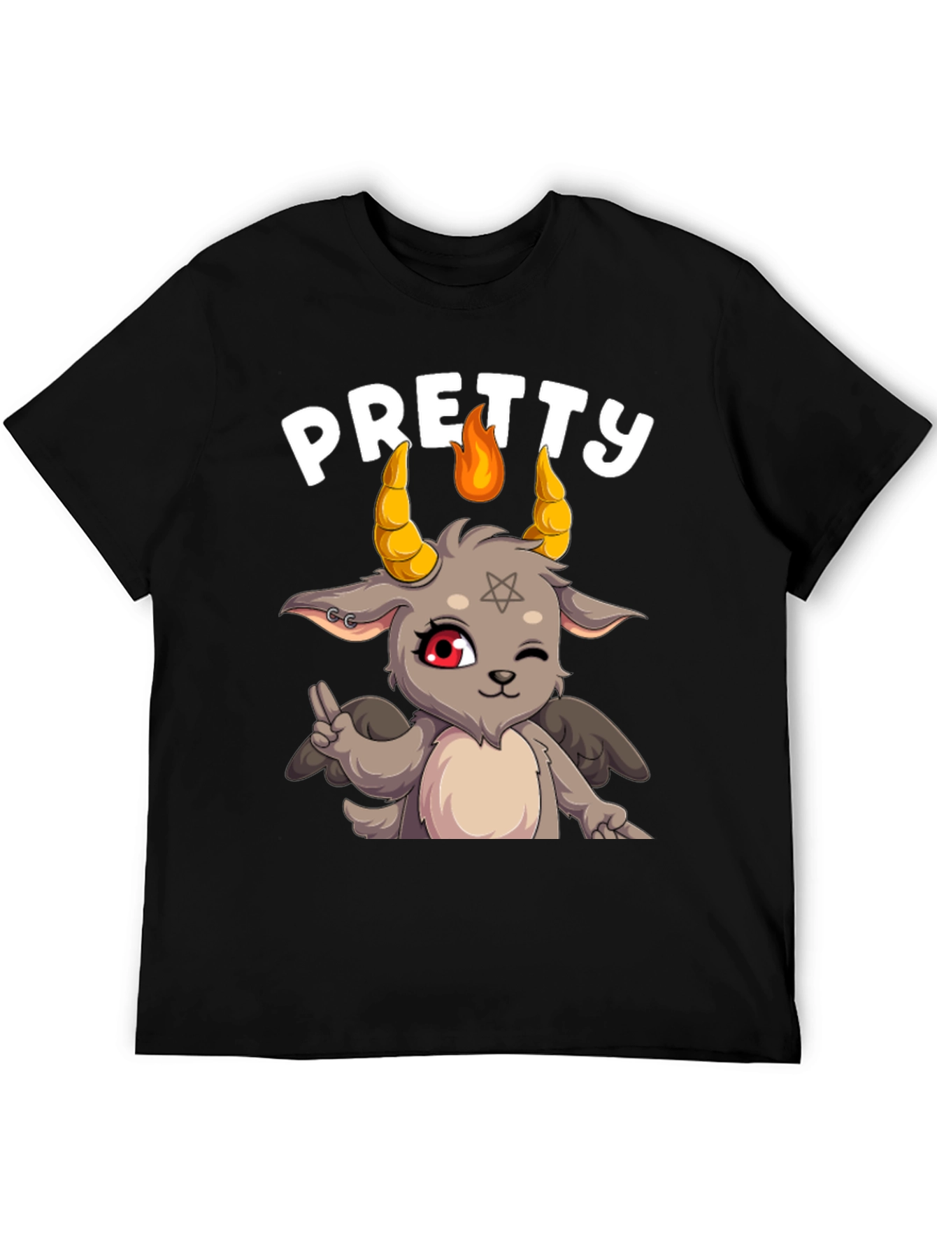 Black Pretty Baphomet Graphic Tee - Cute Satanic Goat T-Shirt view 5