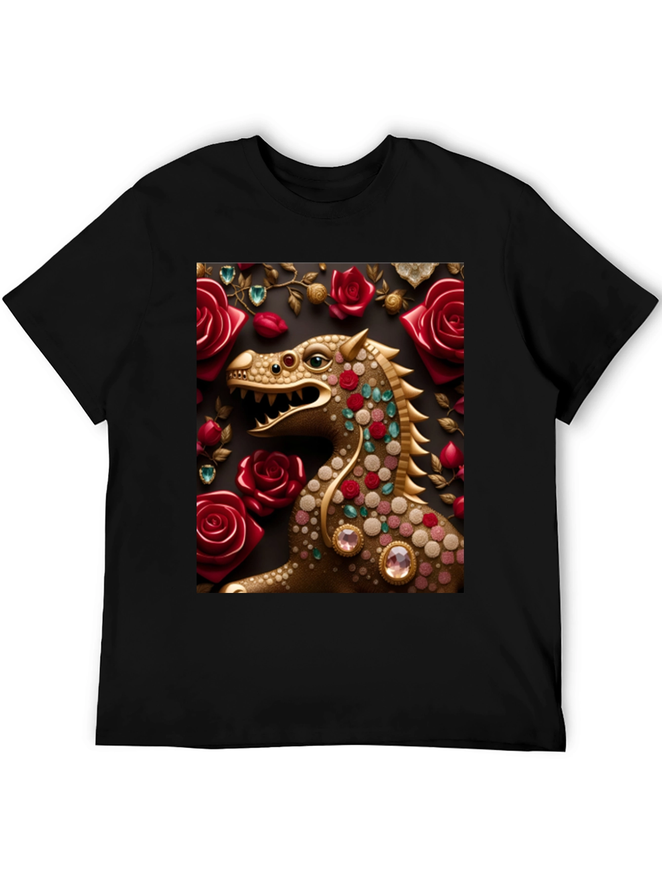 Black Dragon and Roses Graphic T-Shirt view 5