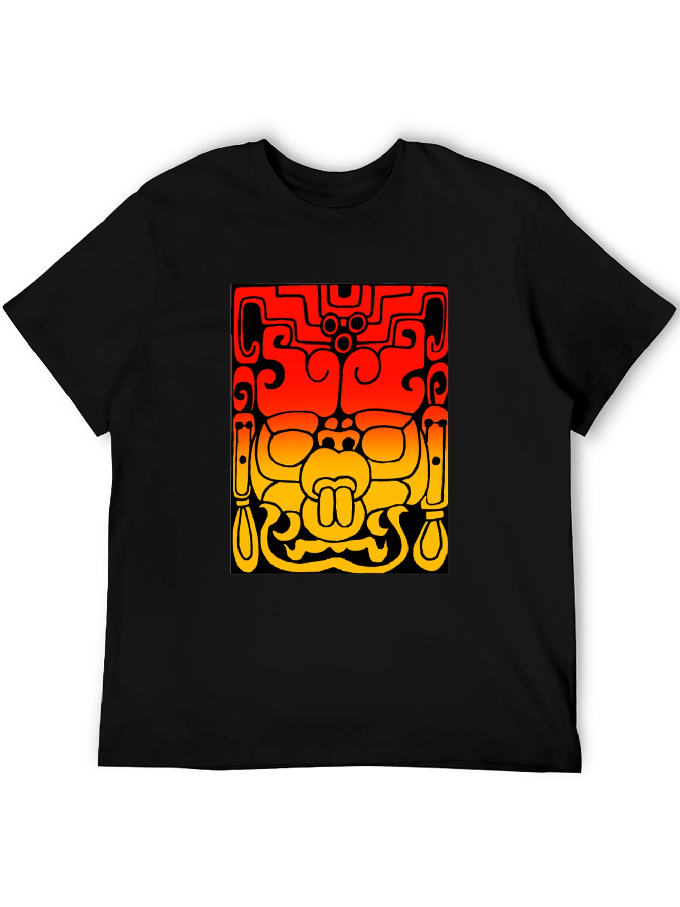 Black Mayan Mask Graphic Tee - Stylish Black T-Shirt view 5
