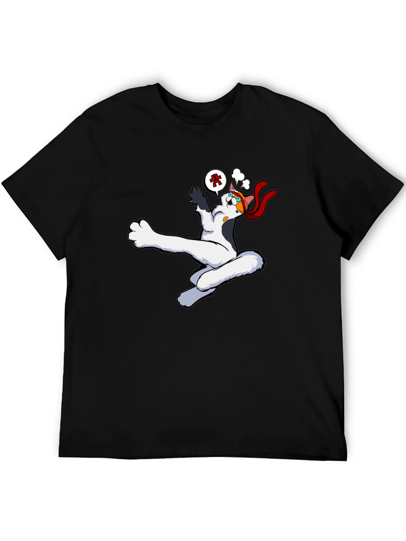 Black Funny Cartoon Cat Black T-Shirt view 5