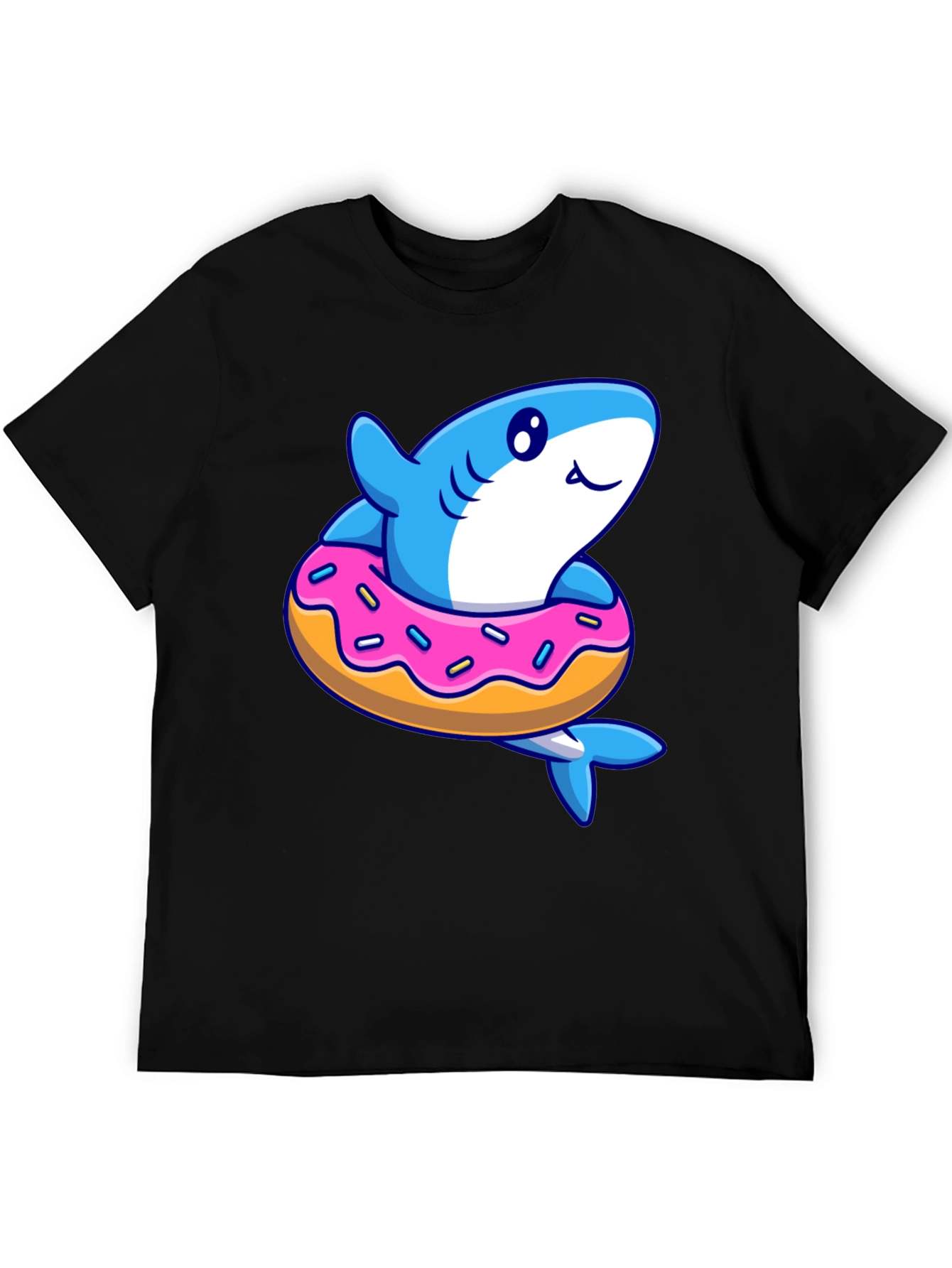 Black Shark Donut T-Shirt - Fun Cartoon Graphic Tee view 5