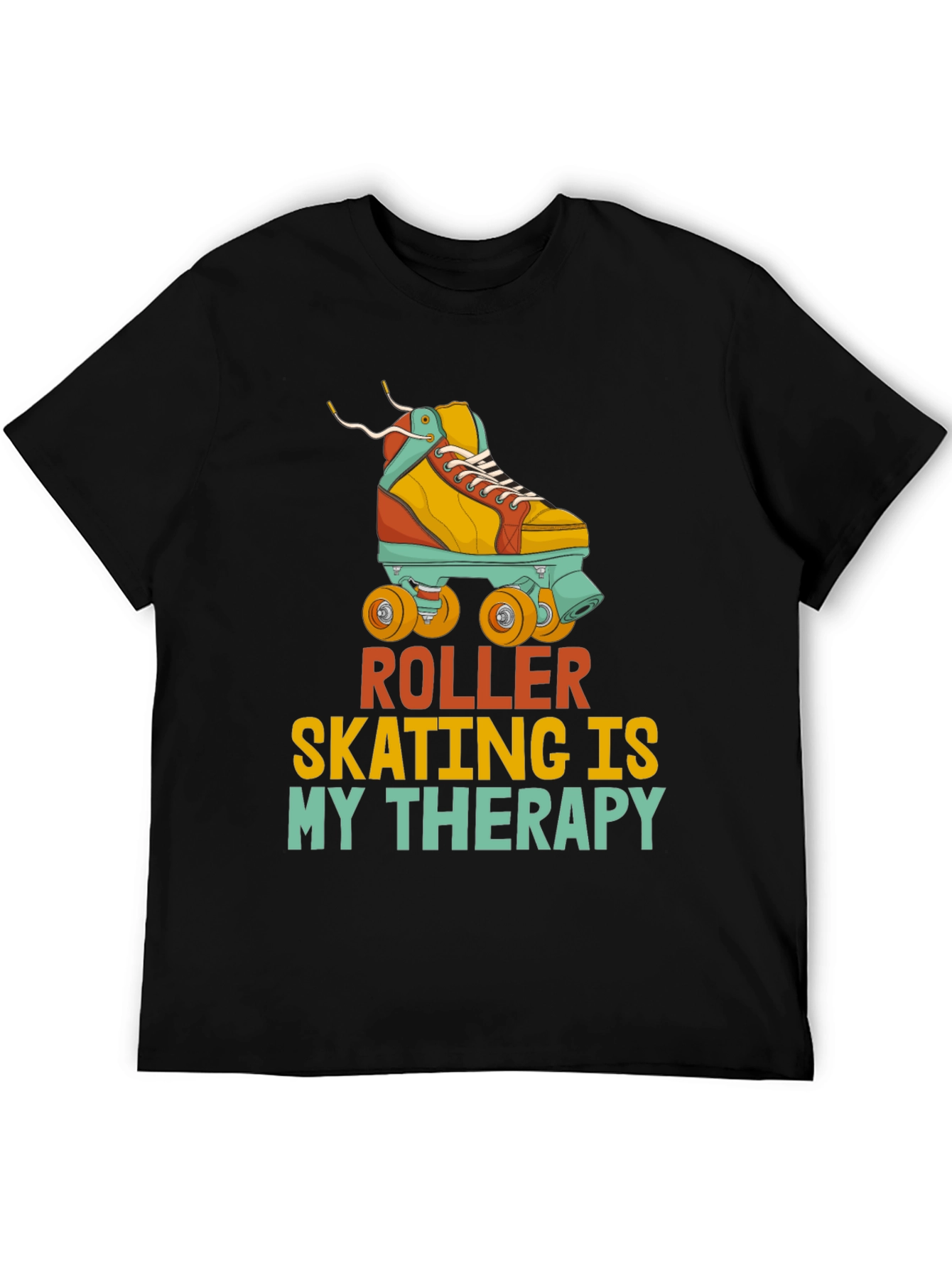Black Roller Skating Therapy T-Shirt view 5