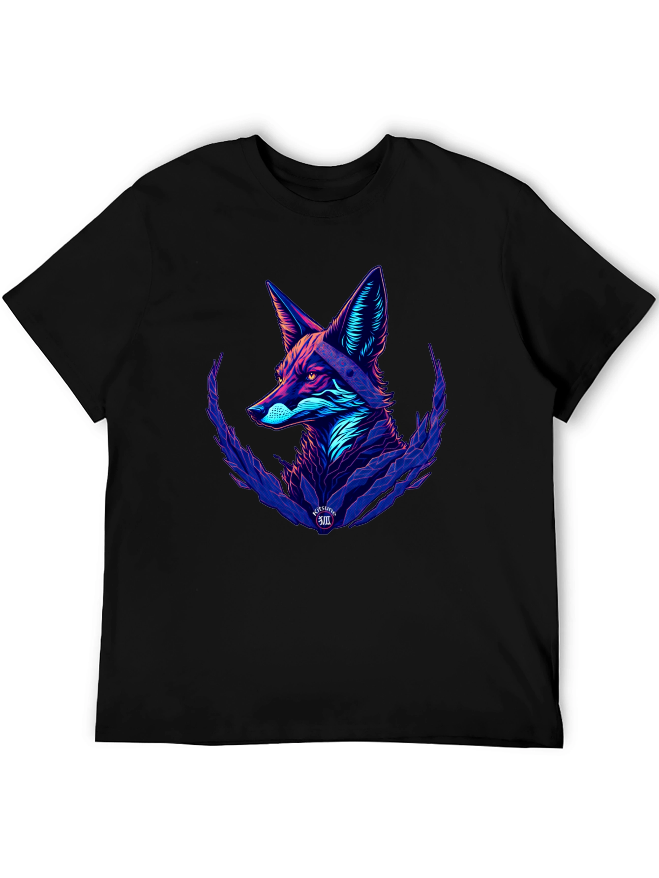 Black Neon Fox Graphic Black T-Shirt view 5