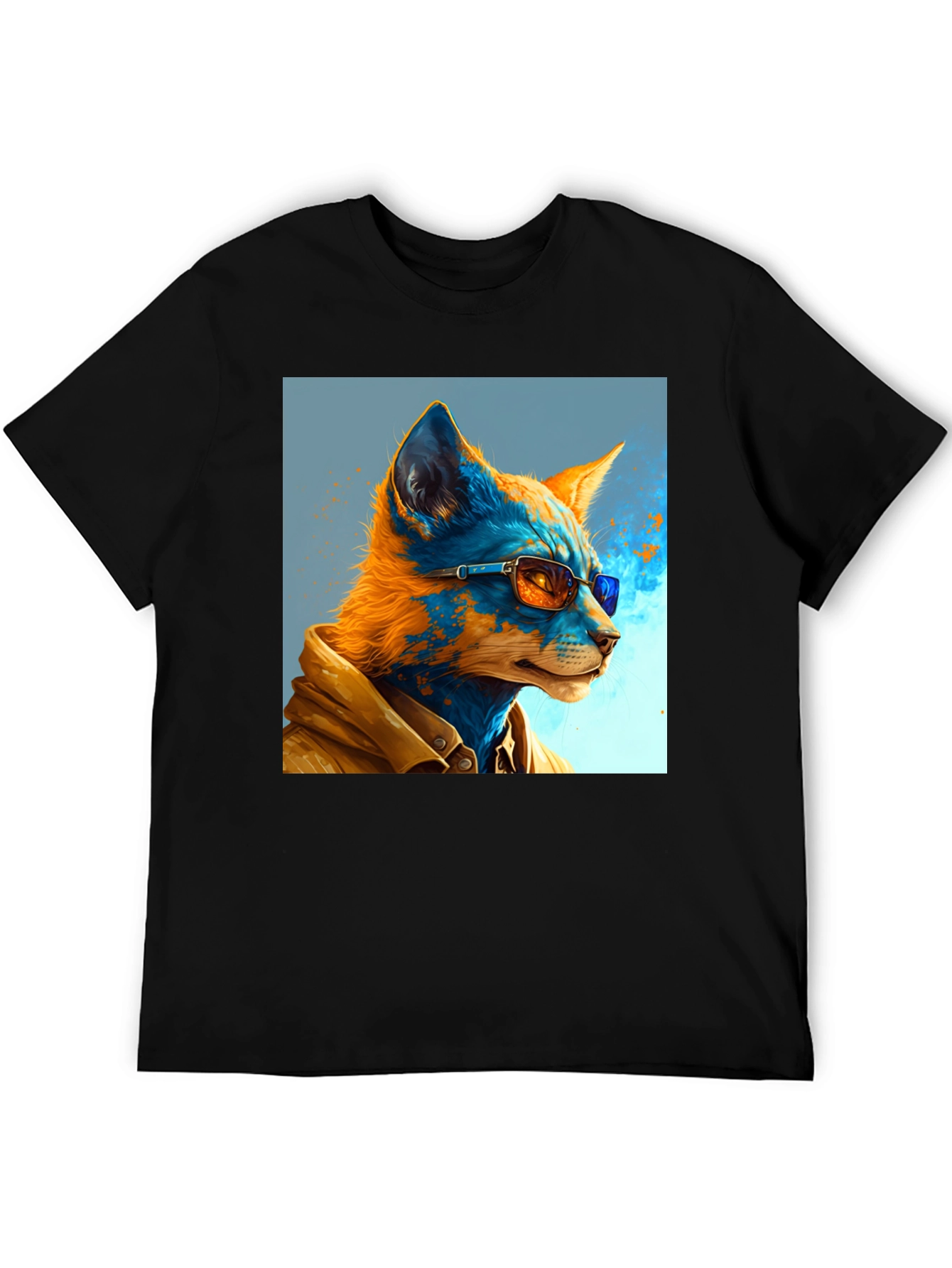 Black Stylish Fox Art Graphic Tee - Unisex Black T-Shirt view 5