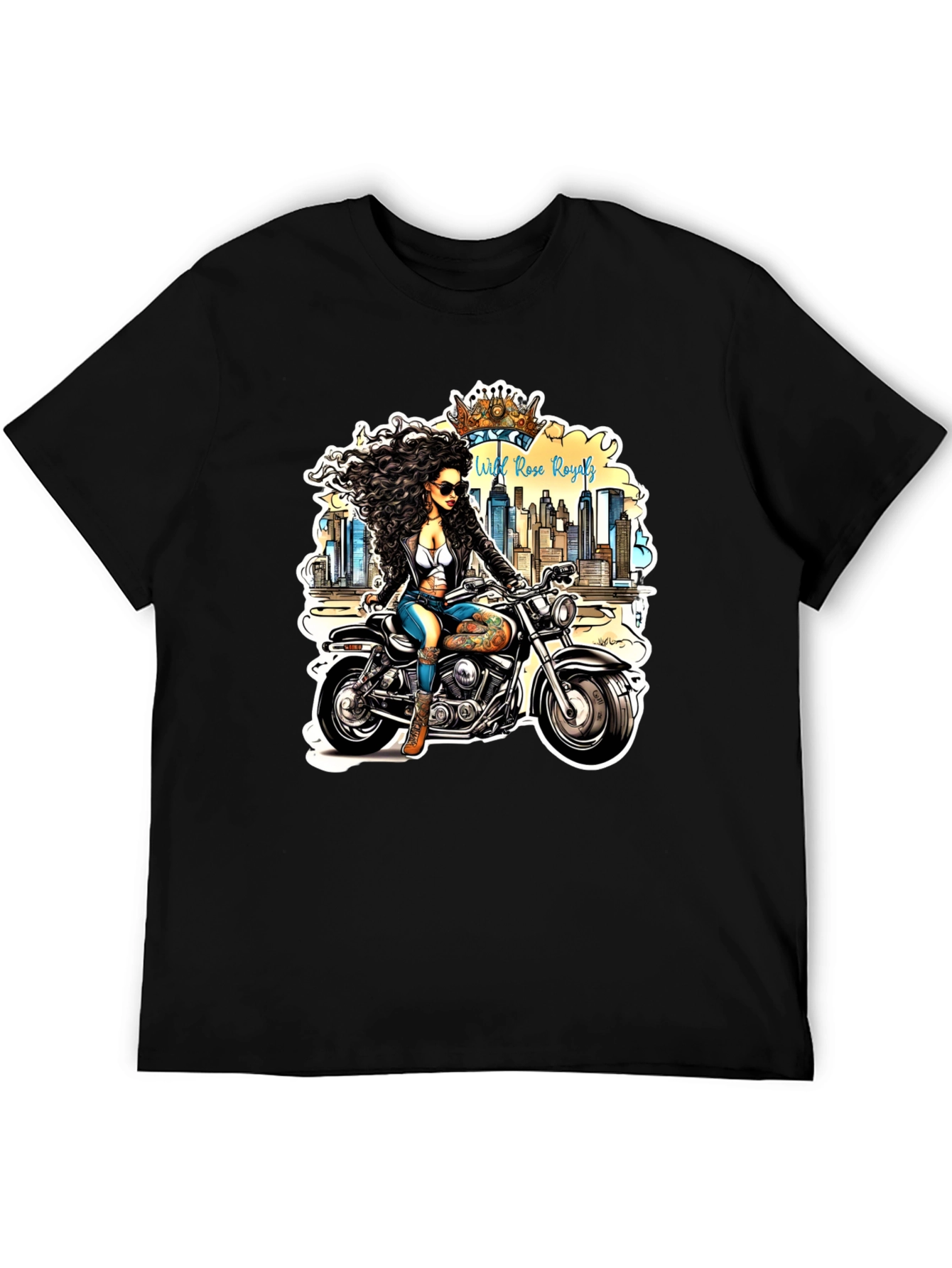 Black Wild Rose Royals Biker T-Shirt view 5