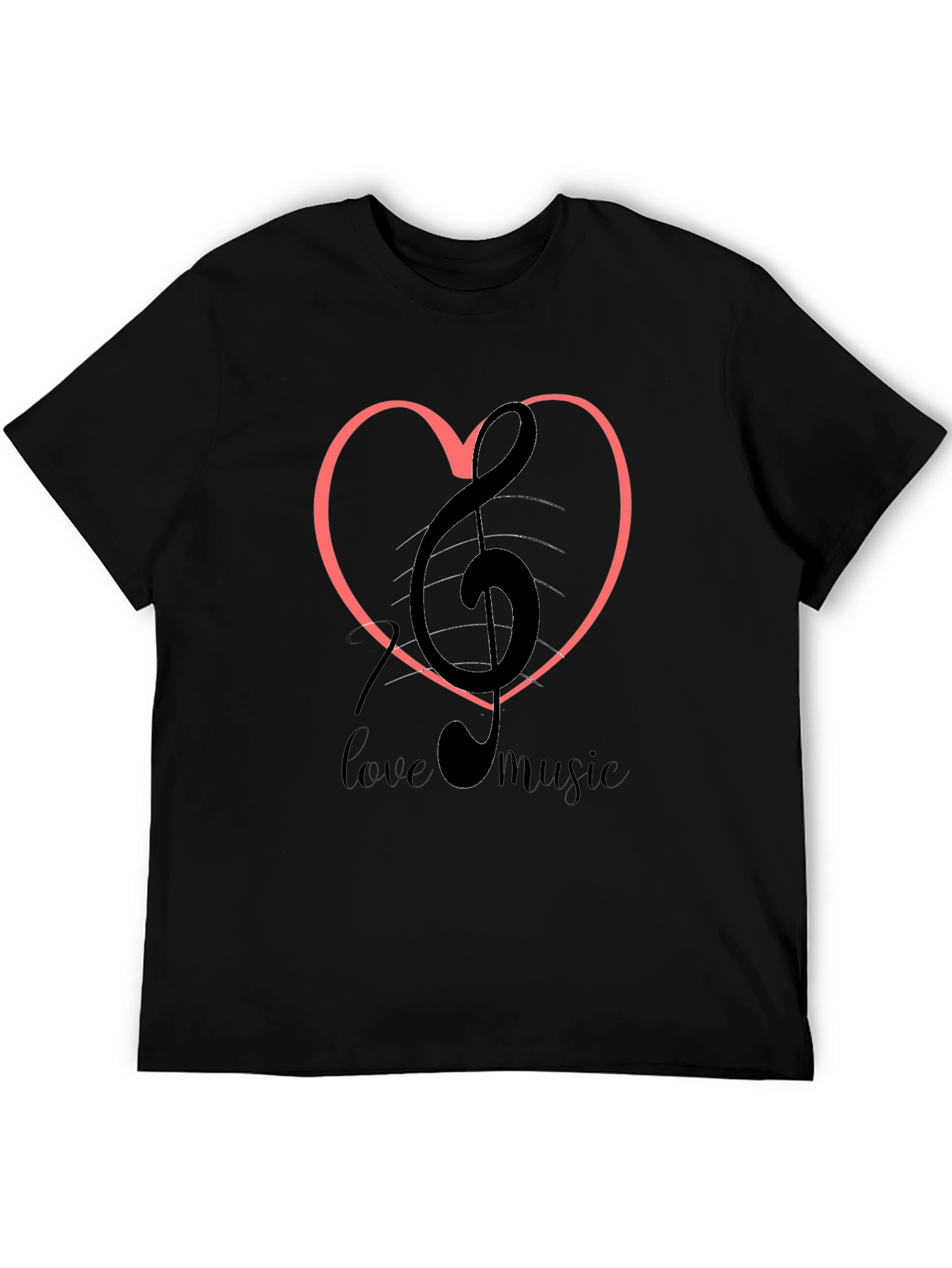Black I Love Music Heart Graphic T-Shirt view 5