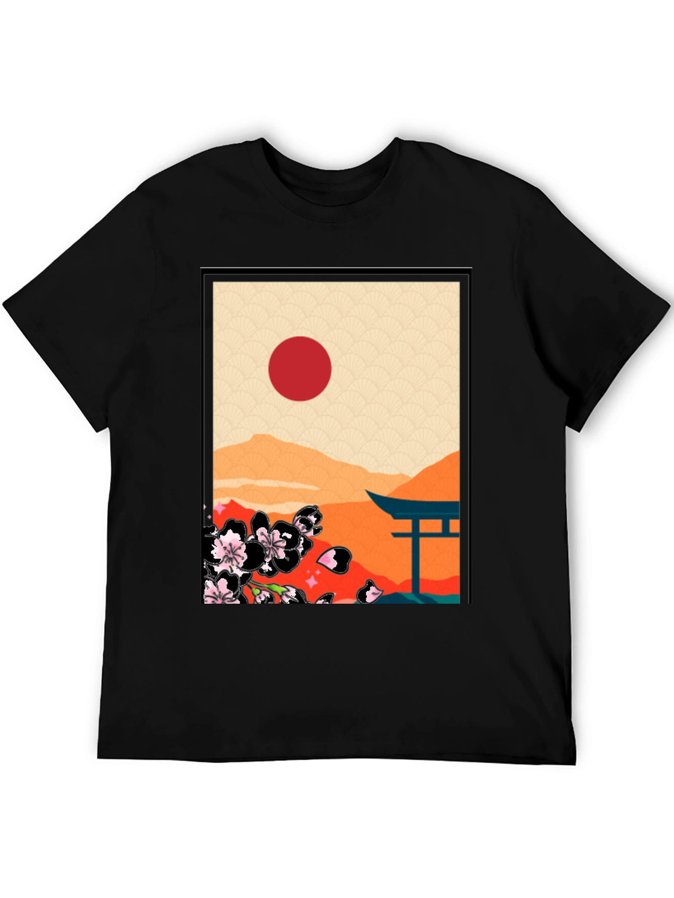 Black Japanese Art Graphic T-Shirt - Black view 5