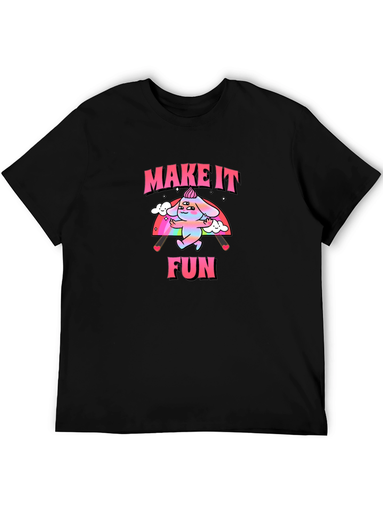 Black Make It Fun Graphic Tee - Trendy Rainbow Cartoon Design view 5