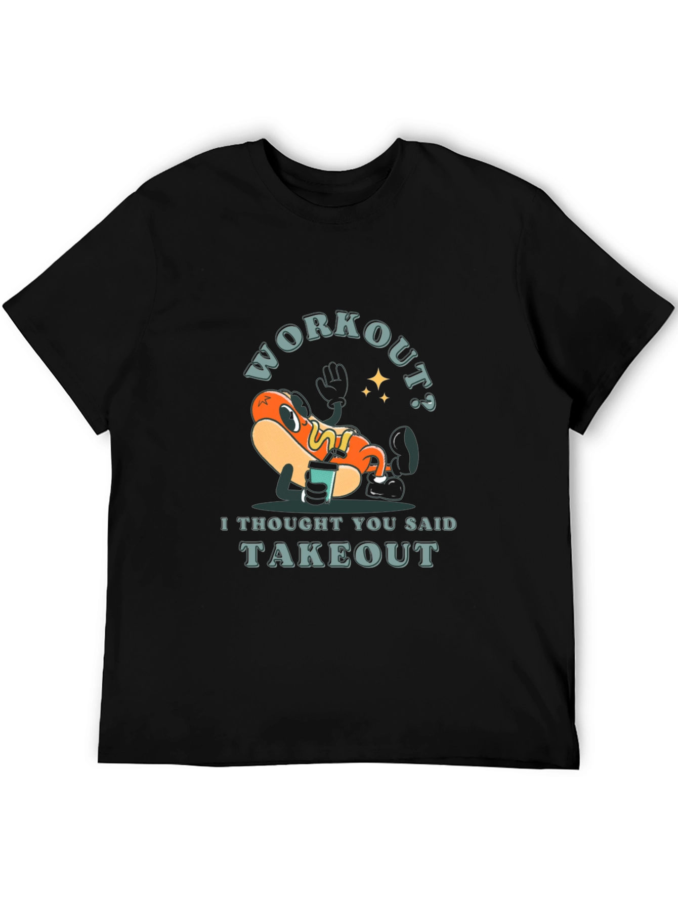 Black Workout? Takeout Hotdog Graphic T-Shirt view 5