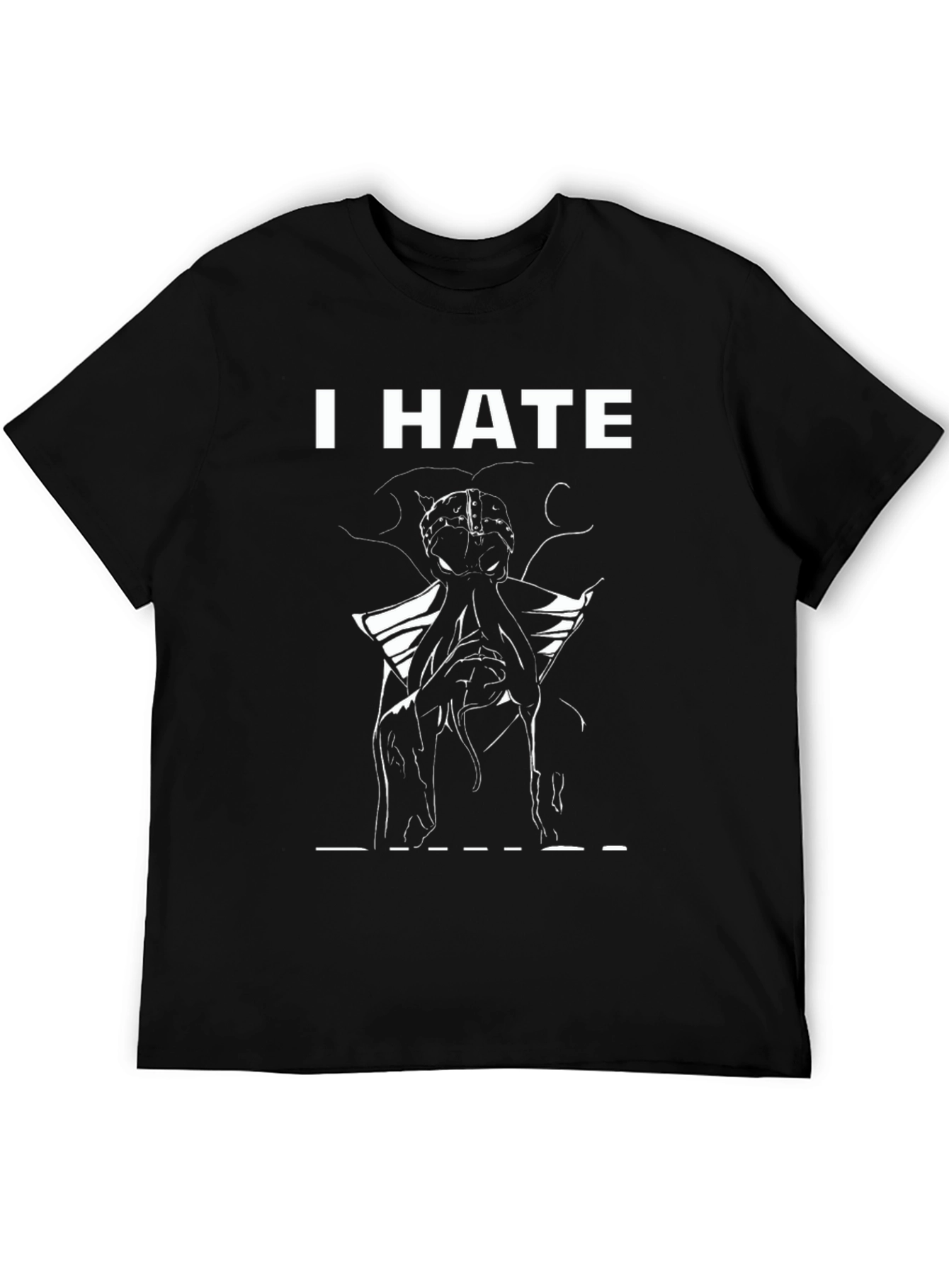 Black I HATE Brain Octopus Tee - Black Graphic T-Shirt view 5
