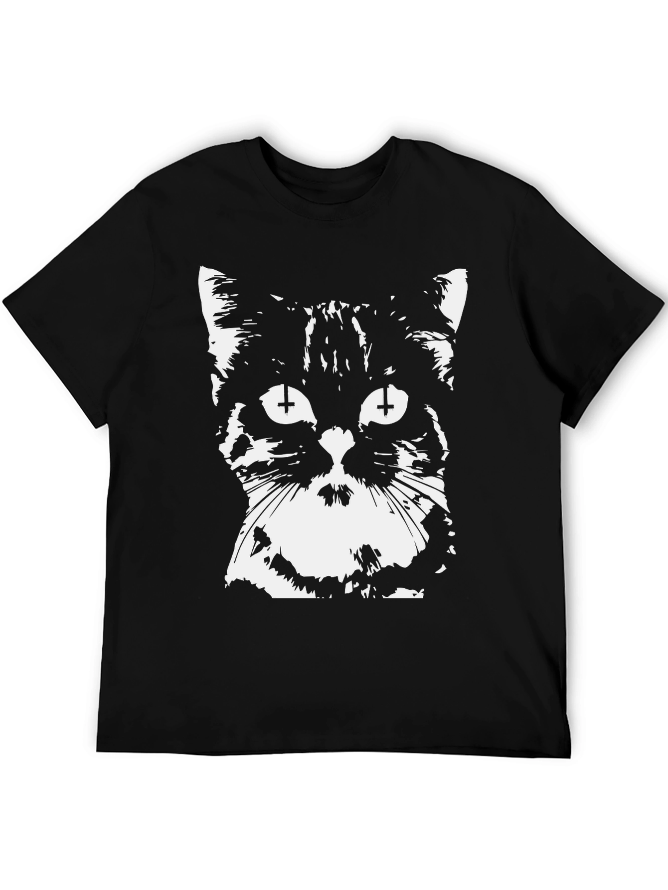 Black Inverted Cross Cat Graphic T-Shirt view 5